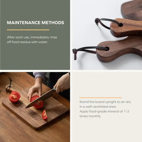 Miniatura 4 de Tabla de cortar de madera de nogal Muso Wood para cocina, tabla de cortar de madera con mango para colgar, tabla cuadrada de pan, pizza, queso