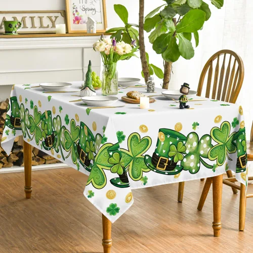 Miniatura 3 de Horaldaily Mantel del Día de San Patricio de 52 x 70 pulgadas, sombrero de trébol blanco lavable para fiesta, picnic y cena