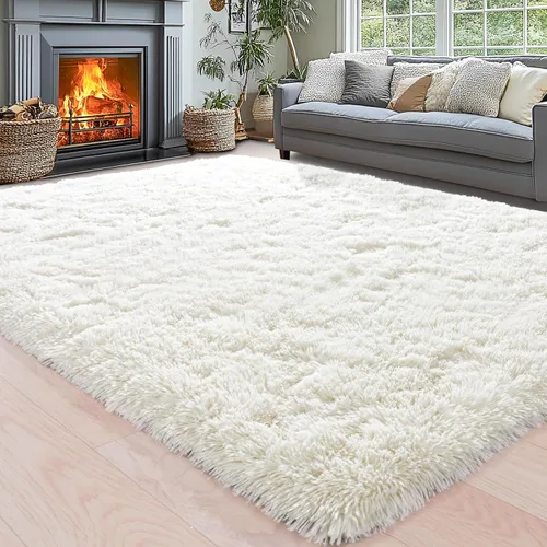 Miniatura 22 de Alfombras de área de 8x10 para sala de estar, alfombra shaggy grande ultra suave y esponjosa para dormitorio, alfombras de felpa mullida Blanco crema