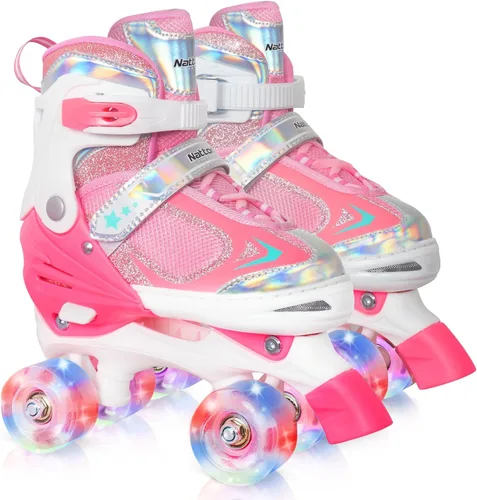 Miniatura 9 de Nattork Patines de ruedas para niños y niñas, patines cuádruples ajustables de 4 tamaños con todas las ruedas iluminadas - regalo de cumpleaños
