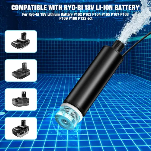 Miniatura 4 de Bomba de transferencia de agua compatible con batería Ryobi de 18 V, 30 L/min, elevación de 15 pies, bomba de agua con potencia máxima de 7 A, bomba