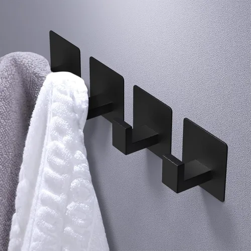 Miniatura 6 de VAEHOLD Ganchos adhesivos para toallas, ganchos de pared de servicio pesado de aluminio negros para colgar abrigo, sombrero, toallas, batas, ropa