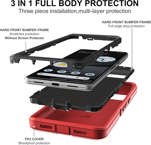 Miniatura 4 de Funda para Pixel 7 Pro a prueba de golpes, a prueba de polvo y caídas, protección de cuerpo completo de 3 capas [sin protector de pantalla] Funda