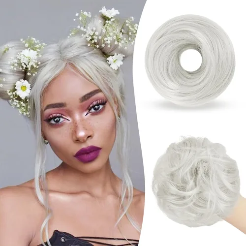 Sofeiyan 2 piezas de extensión de cabello rizado ondulado en forma de moño desordenado, mini moño desordenado con banda elástica, peluca sintética