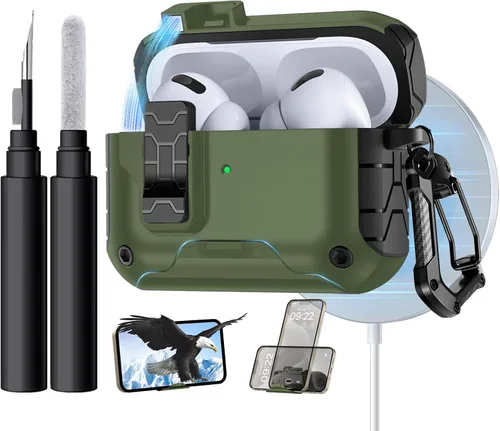 Miniatura 18 de Lerobo Funda para AirPods Pro 2 con Kit de Limpieza, Funda Protectora Rígida Compatible con Apple AirPods Pro de 2ª/1ª Generación con Llavero, Verde