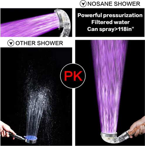 Miniatura 3 de NOSAME - Cabezal led para ducha, con filtro de agua de alta presión y ahorro de agua, 7 colores que cambian automáticamente sin necesidad