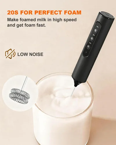 Miniatura 8 de Espumador de leche recargable de 3 velocidades con caja de almacenamiento, espumador de café de doble bobina de mano, varita espumadora de mano
