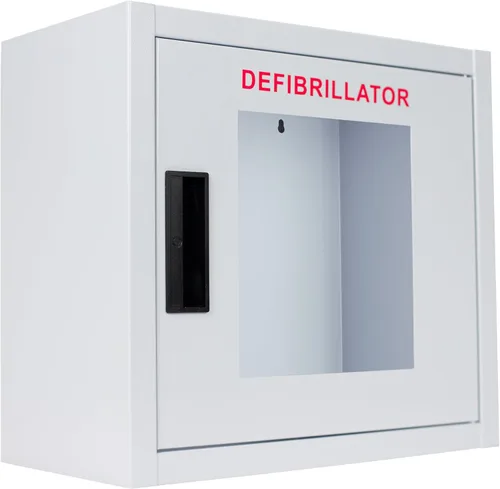 Gabinete AED estándar, no alarmado, grande. Se adapta a todos los desfibriladores en el mercado. Mide 14.75 pulgadas de alto x 16 pulgadas de largo