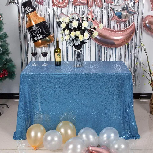 Miniatura 39 de JYFLZQ Mantel de lentejuelas azul bebé de 50 pulgadas, pequeño, redondo, brillante, para boda, fiesta de cumpleaños, baby shower