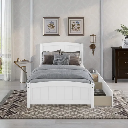 Miniatura 3 de Harper & Bright Designs Cama individual con cajones, plataforma de madera maciza con almacenamiento y cabecero, estribo, soporte de listones