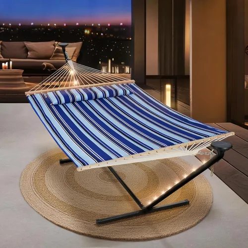 Miniatura 12 de SUNCREAT Hamaca doble con soporte de 12 pies, luces solares incluidas, hamaca al aire libre para exterior, gris oscuro