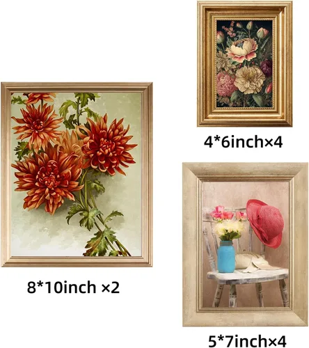 Miniatura 2 de 10 Piezas de Marcos de Fotos Dorados Vintage para Pared o Mesa, Conjunto de Marcos de Collage Franceses de Estilo Campestre con Marcos de 8x10, 5x7