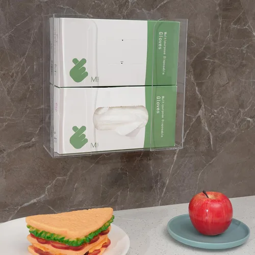 Miniatura 5 de Cq acrylic Soporte para guantes de goma para montaje en pared, dispensador transparente de guantes desechables y caja de guantes en la pared
