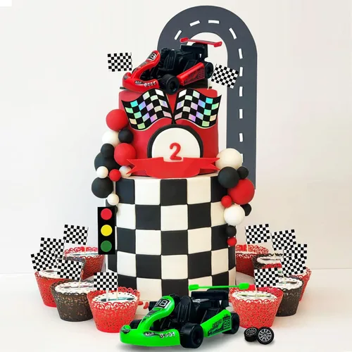 Miniatura 5 de Decoración de pastel de coche de carreras, decoración de pastel de coche, recuerdos de fiesta de carreras para niños, suministros de cumpleaños