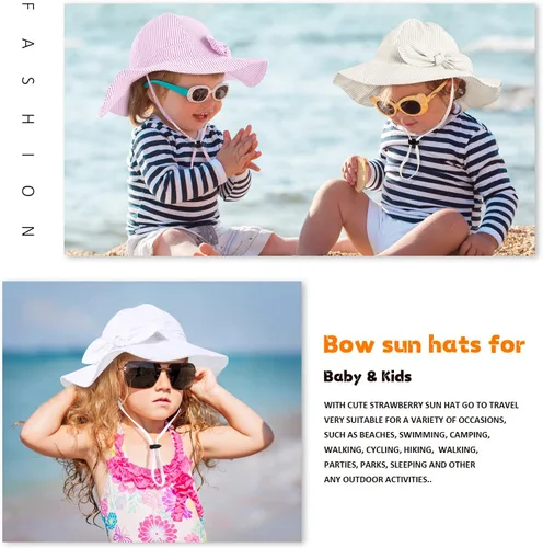 Miniatura 32 de Sombrero de sol para bebé niña con UPF 50+ sombrero de playa ajustable para exteriores con ala ancha