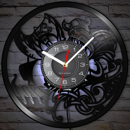 Miniatura 4 de Reloj de pared de vinilo LED vikingo de 12 pulgadas con 7 colores cambiantes, cuarzo silencioso sin tictac, arte de pared vikingo para hombre