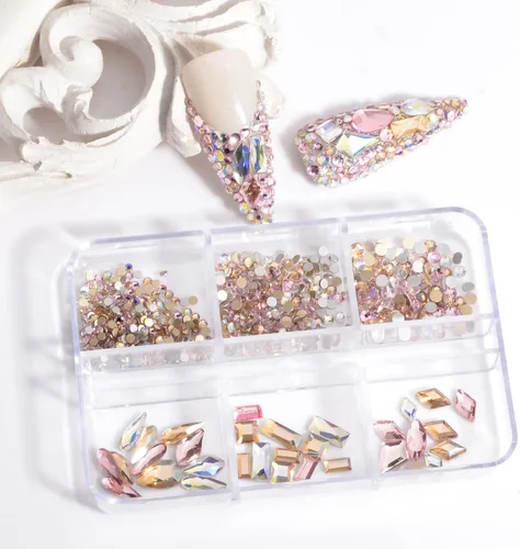 Miniatura 4 de Diamantes de imitación para uñas, gemas para arte de uñas, cristales rosas Ab, cristales de cristal multiformas, diamantes de imitación de parte