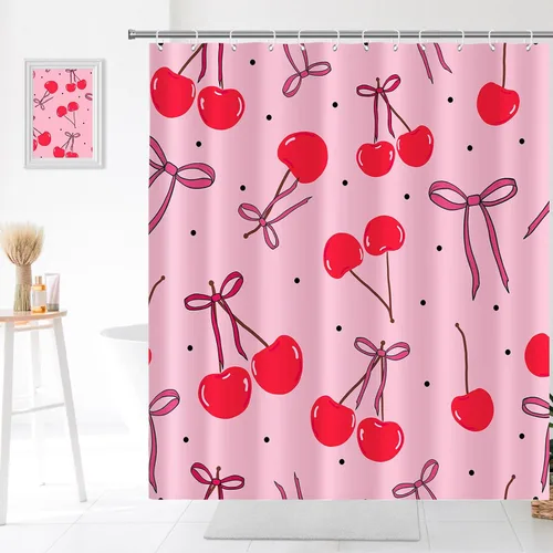 Miniatura 17 de Decoración de baño hippie retro, cortina de ducha de vaca y fresa, tela de poliéster impermeable, 72 x 72 pulgadas, albaricoque