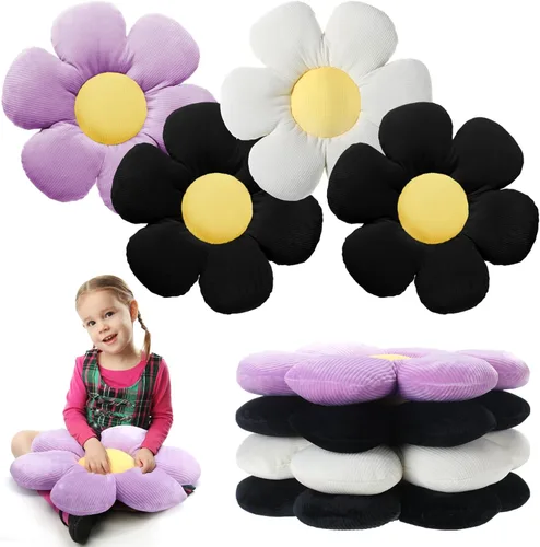 Reginary 4 almohadas de suelo con diseño de flores, bonitas almohadas de felpa con diseño de margaritas, cojines de asiento de suelo para el regreso