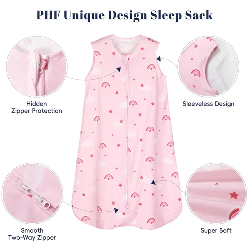 Miniatura 3 de PHF Saco de dormir de algodón 100% orgánico para bebé, manta vestible para bebé de 0 a 6 meses, saco de dormir infantil con cremallera de 2 vías