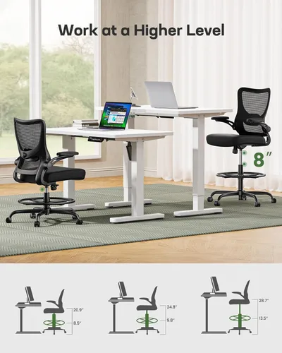 Miniatura 5 de Marsail Silla de dibujo, silla de oficina alta con soporte lumbar 2D, silla de escritorio de pie, silla de oficina alta con reposabrazos abatibles