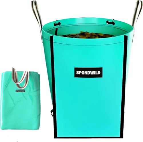 Bolsa de basura reutilizable de 63 galones para patio, bolsa de polietileno duradera con 4 asas reforzadas, contenedor de jardín portátil plegable