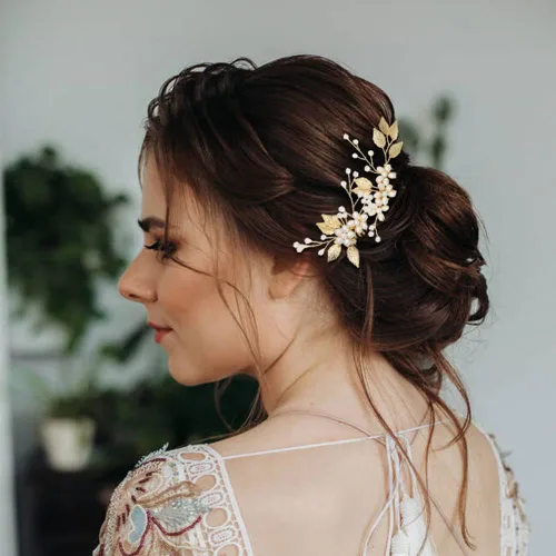 Miniatura 3 de inSowni Paquete de 21 peines laterales para el pelo de boda con hojas doradas y perlas en forma de U, accesorios para novias, damas de honor