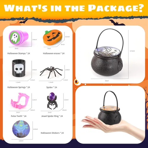 Miniatura 3 de ShyLizard Recuerdos de fiesta de Halloween a granel para niños, paquete de 24 calderos de bruja precargados con juguetes de Halloween