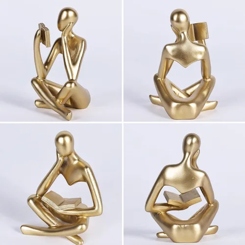 Miniatura 4 de SHENGTIAN Juego de 2 figuras de lectura abstractas negras, esculturas de pensador de resina, adorno estético moderno, figura minimalista para sala