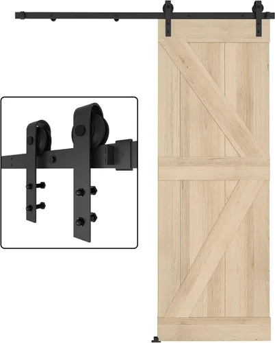 Kit de herrajes para puerta de granero de 5 pies, juego de herrajes modulares resistentes para puertas interiores y exteriores