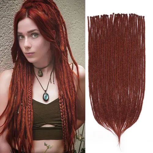 Miniatura 28 de 15 extensiones de rastas de doble extremo, 24 pulgadas, extensiones de rastas falsas de 0.6 pulgadas, color marrón degradado, extensiones de rastas