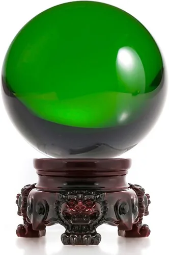 Miniatura 12 de Amlong Crystal bola de cristal de 3 pulgadas (80 milímetros) con base de secoya con diseño de león Morado