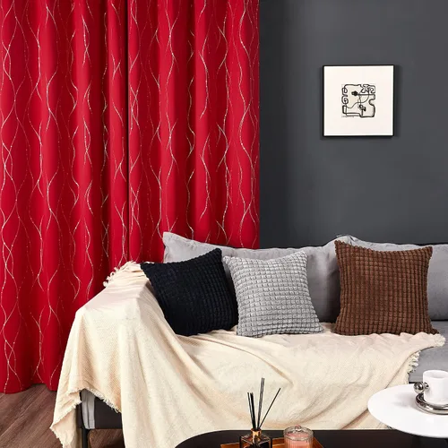 Miniatura 3 de Deconovo Cortinas blackout para ventana de sala de estar/ habitación, con estampado de líneas onduladas y puntos plateados