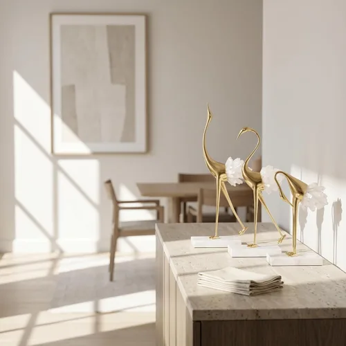 Miniatura 8 de suruim Elegantes estatuas de pájaro de grúa dorada con detalles de cola de cristal, figuras decorativas de latón para decoración del hogar (blanco A)