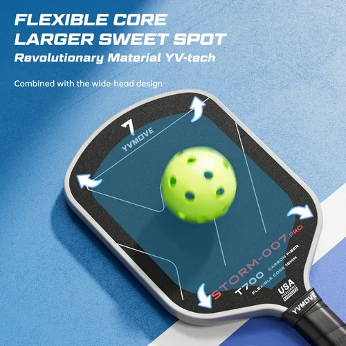 Miniatura 3 de YVmove USAPA Approved Raw Carbon Fiber Pickleball Paddle, 16mm Thermoformed Pickleball Racket with High Spin & Extended Grip, Professional