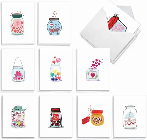 Miniatura 10 de The Best Card Company - 20 bonitas tarjetas en caja (4 x 5.12 pulgadas) - Juego surtido en blanco (10 diseños, 2 de cada uno) - Line Heart