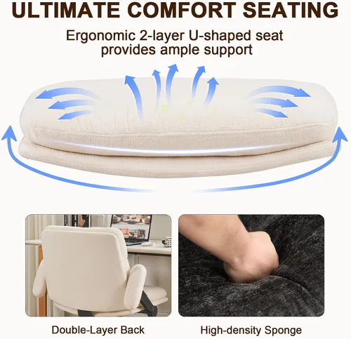 Miniatura 6 de Furniliving Criss Cross Office Chair with Adjustable Flip-up Arms, Premium Chenille Upholstered Cross Legged Chair, Ergonomic Swivel Desk Vanity