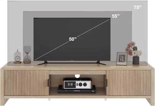 Miniatura 7 de FATORRI Soporte de TV para televisores de hasta 75/65/55 pulgadas, centro de entretenimiento de madera con almacenamiento, consola multimedia