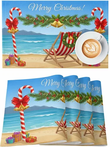 Juego de 6 tapetes antideslizantes lavables, para playa, náuticos, costeros, coronas de Navidad, regalos de algodón y lino para comedor, fiestas,