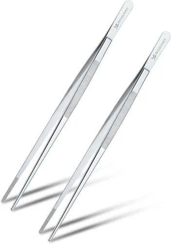 Miniatura 13 de MSY BIGSUNNY Juego de 2 pinzas de cocina finas pinzas de acero inoxidable de 12 pulgadas, pinzas para alimentos, puntas dentadas de precisión