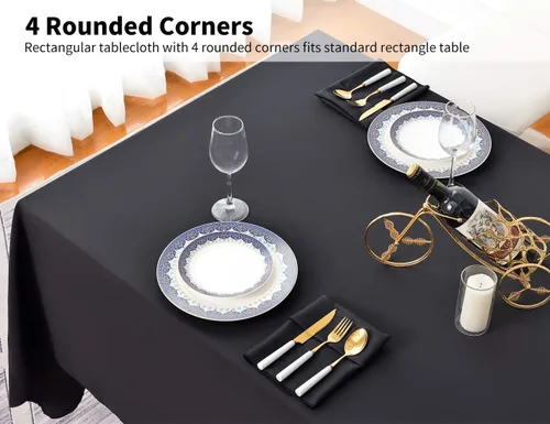 Miniatura 4 de Surmente Mantel rectangular de poliéster de 60 x 102 pulgadas para bodas, banquetes o restaurantes (negro, paquete de 2)