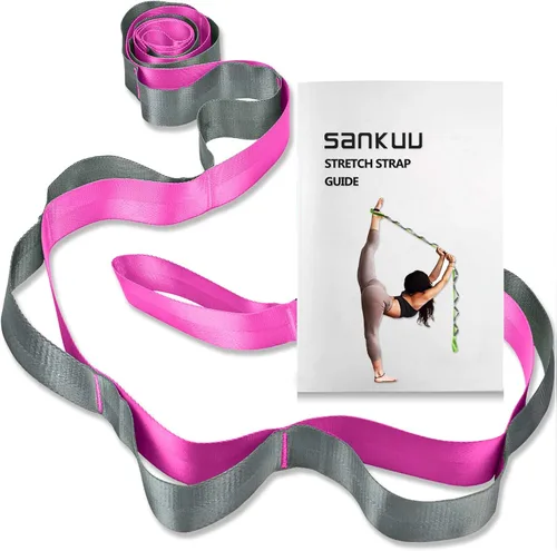 SANKUU - Correas de yoga para estiramiento con 12 bucles, póster de entrenamiento, correas para estiramiento, equipo de terapia física, bandas