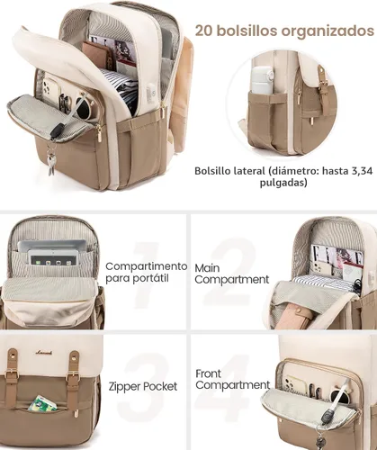 Miniatura 2 de LOVEVOOK Mochila para computadora portátil para mujer, mochila de viaje para computadora de 17 pulgadas, mochila de mano para profesores, para Beige