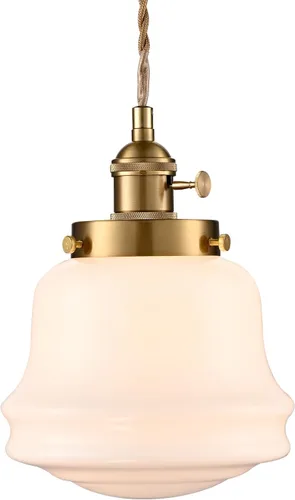 Miniatura 2 de Lámpara colgante de vidrio de leche industrial de 6 pulgadas, lámpara colgante de latón vintage ajustable, iluminación colgante retro de mediados