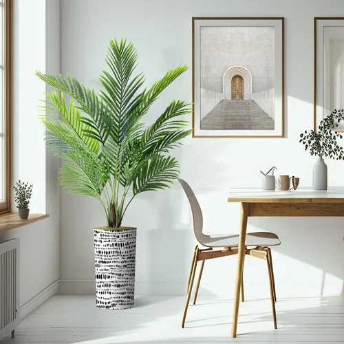 Miniatura 6 de Árbol artificial en maceta contemporánea, palmera tropical areca artificial de seda para decoración del hogar en interiores y exteriores, altura