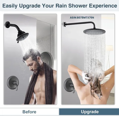Miniatura 4 de BRIGHT SHOWERS Cabezal de ducha de lluvia, cabezal de ducha de cascada de alta presión de 9 pulgadas con ángulo ajustable y boquillas de silicona