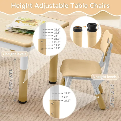 Miniatura 6 de GITAWUSA Juego de mesa y sillas de estudio para niños, juego de mesa y sillas para niños de 3 a 8 años, 31.5 pulgadas de largo x 23.6 pulgadas