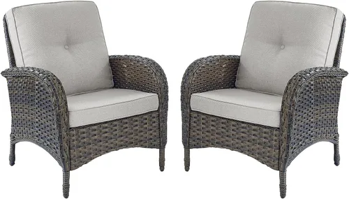 Miniatura 6 de HUMMUH Juego de 2 sillas de mimbre para exteriores, sillas de comedor con respaldo alto y asiento profundo para jardín, porche, patio trasero