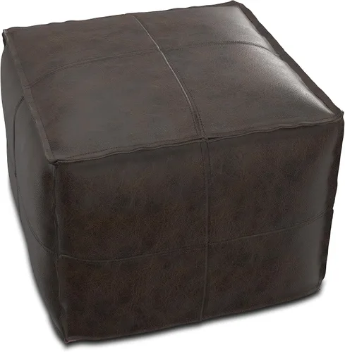 Miniatura 5 de SIMPLIHOME Sheffield - Puf cuadrado de 18 pulgadas de ancho x 14 pulgadas de alto de cuero genuino en marrón oscuro envejecido, reposapiés