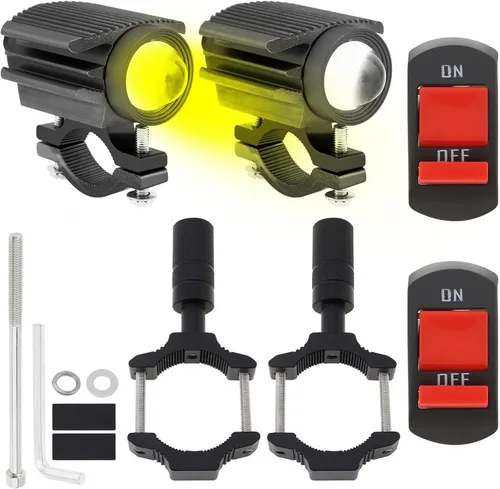 Miniatura 12 de Windance 2 unidades de faro LED para motocicleta, 32W, 4 modos, haz alto/bajo, amarillo/blanco, 6500K, impermeable, foco auxiliar para tractor
